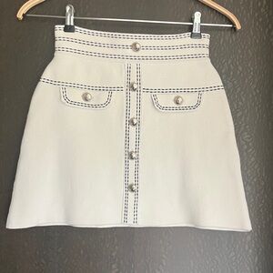 MAJE Jisla Knit Mini Skirt in Ecru + Contrast Stitching + Gold Buttons Size 38